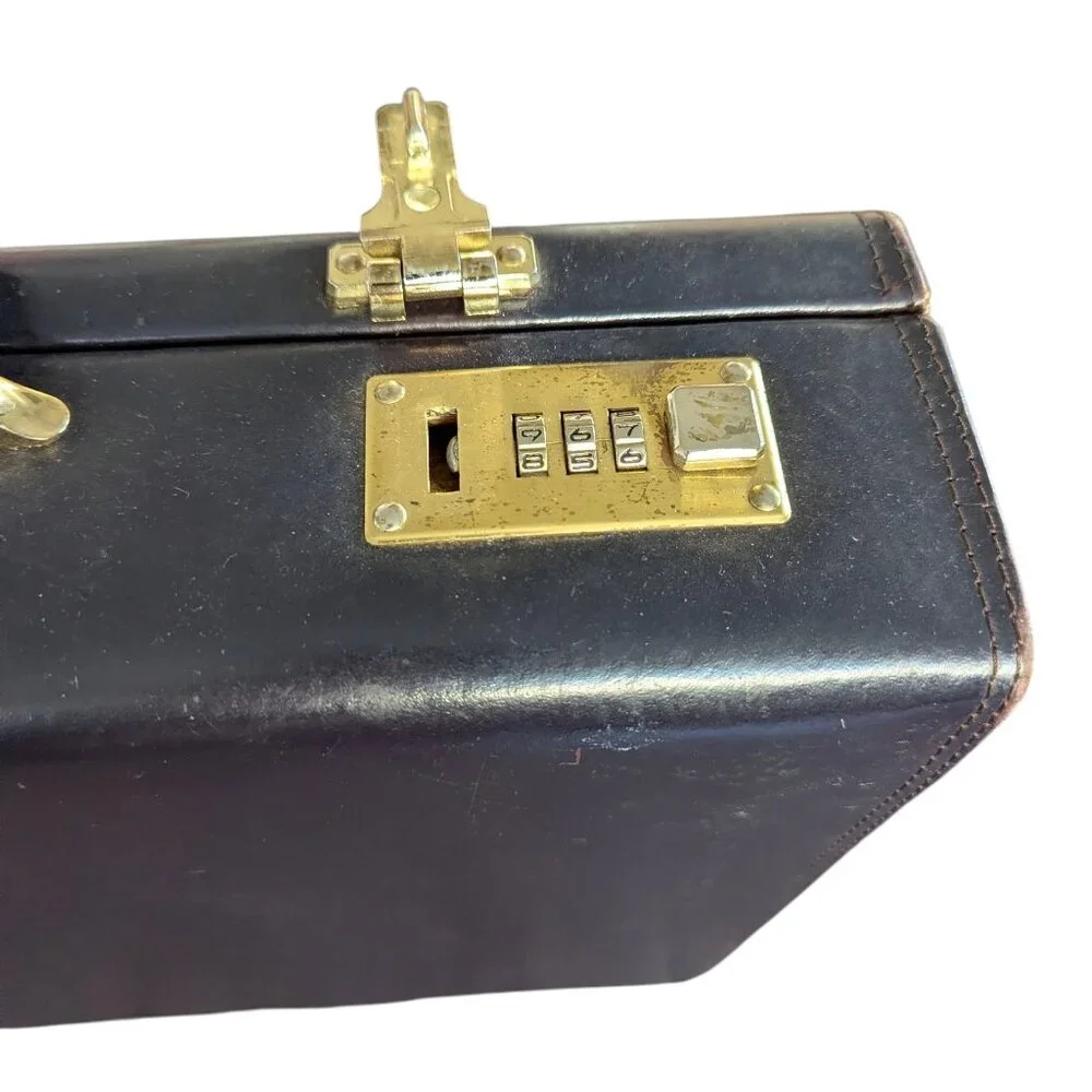 Vintage Black/Dark Navy Leather Briefcase with Combination Lock